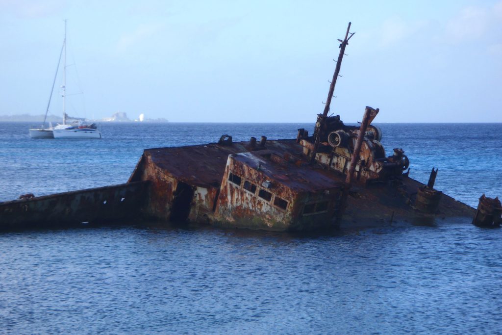 A ship wreck off the coast of Ebeye, Marshall Islands, February 2012. Photo: Erin Magee / DFAT